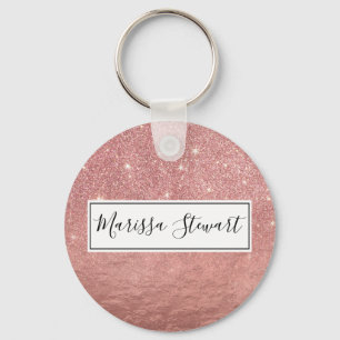Girly Faux Rose Gold Glitter Crumbled Foil Ombre Key Ring