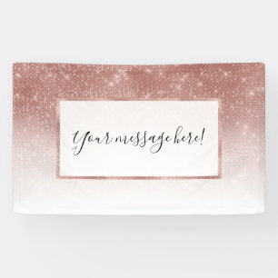 Girly Faux Rose Gold Sequin Glitter White Ombre Banner