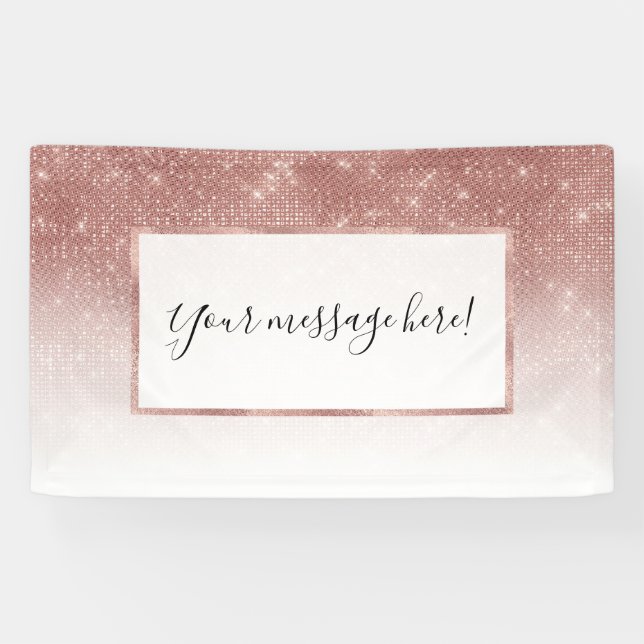 Girly Faux Rose Gold Sequin Glitter White Ombre Banner (Horizontal)