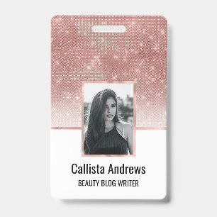 Girly Faux Rose Gold Sequin Glitter White Ombre ID Badge