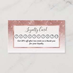 Girly Faux Rose Gold Sequin Glitter White Ombre Loyalty Card