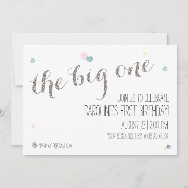 Girly First Birthday Invitation - silver (Front)