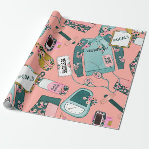 Girly Fitness Floral Pattern Wrapping Paper