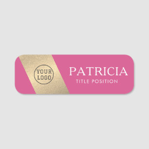 Girly Flambe Pink & Luxury Gold Glitter: Chic Logo Name Tag
