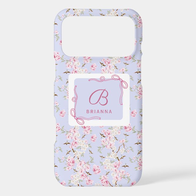 Girly Floral Blue Pink Bow Coquette Monogram (Back)