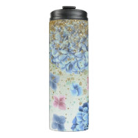 *~* Girly Floral Blue Pink Hydrangea Glitter