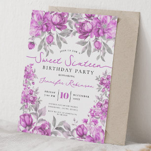 Girly Floral Bouquet Sweet 16 Birthday Pink  Invitation