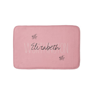 Girly Floral Calligraphy Name pink blush red Bath Mat