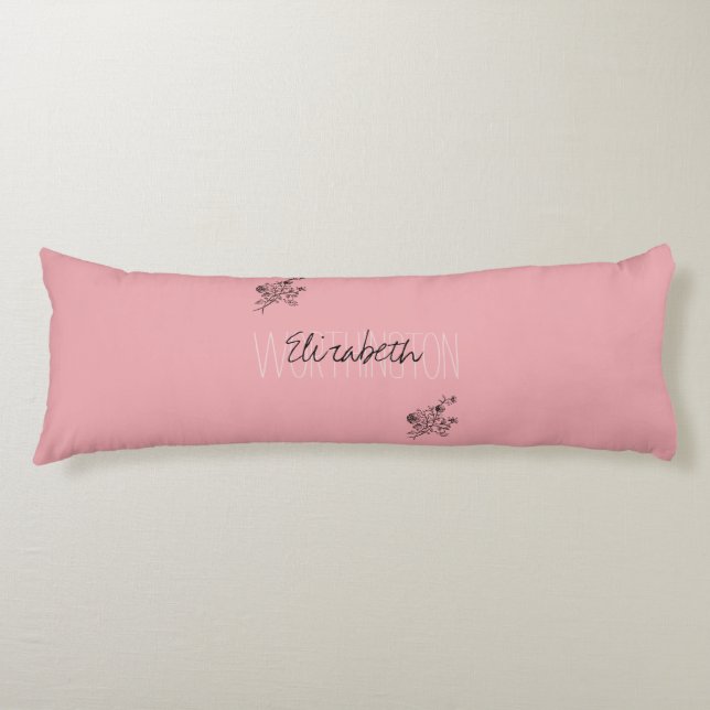 Girly Floral Calligraphy Name pink blush red Body Cushion (Front)