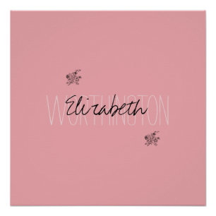 Girly Floral Calligraphy Name pink blush red Poster