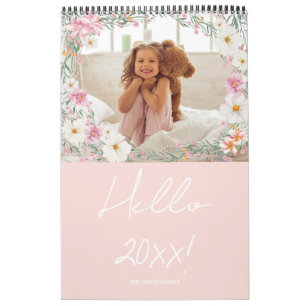 Girly Floral Custom Photo Family Calendar