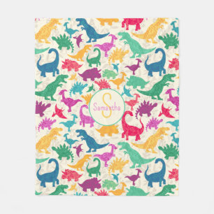 Girly Floral Dinosaur Silhouette Girls Fleece Blanket