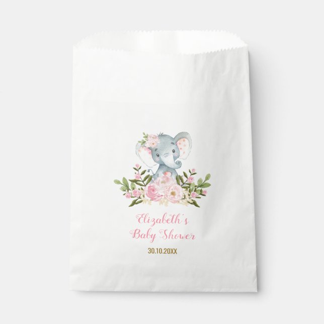 Girly Floral Elephant / Pink Gold Floral Party Favour Bags (Front)
