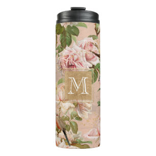 Girly Floral Gold Glitter Vintage Chic Dusty Pink Thermal Tumbler