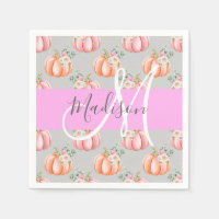 Girly Floral Grey Pink Peach Pumpkin Monogram Name