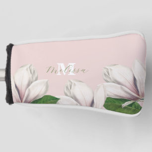 Girly Floral Magnolia Pink Monogram Name   Golf He Head Cover