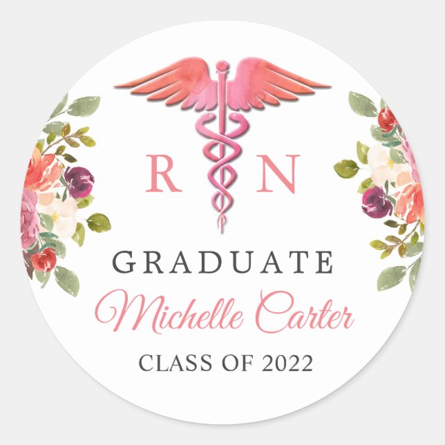 Girly Floral Nursing Symbol Graduation Seal (Front)