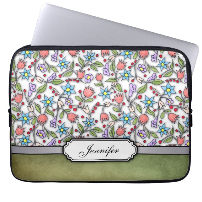 Girly Floral Pattern Laptop Sleeve (Front)