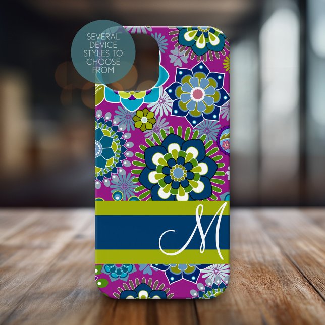 Girly Floral Pattern with Monogram (Personalized Phone Case with Huge Monogram)