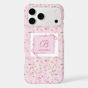 Girly Floral Pink Bow Coquette Monogram