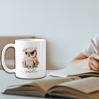Girly floral pink owl  coffee mug