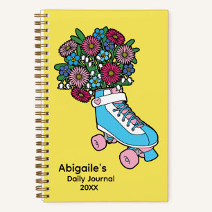 Girly Floral Skate Illustration Personalised Notebook