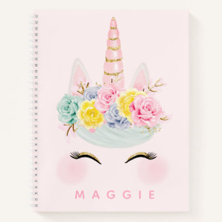 Girly Floral Unicorn Pink Gold Personalised Bujo Notebook