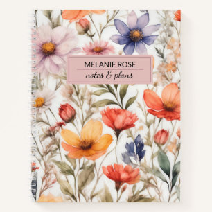 Girly Floral Wildflowers Personalised Design Notebook