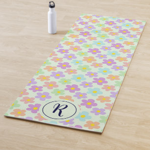 Girly Floral With Retro Daisy Flowers Green Gym Yoga Mat