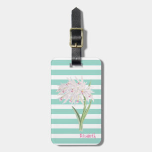 Girly Flower On Mint White Stripes Luggage Tag