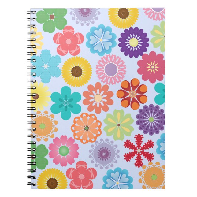 Girly Flower Power Colourful Floral Pattern Spiral Notebook (Front)