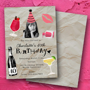 Girly Forty 40th Birthday Custom Photo Girly Funny Invitation