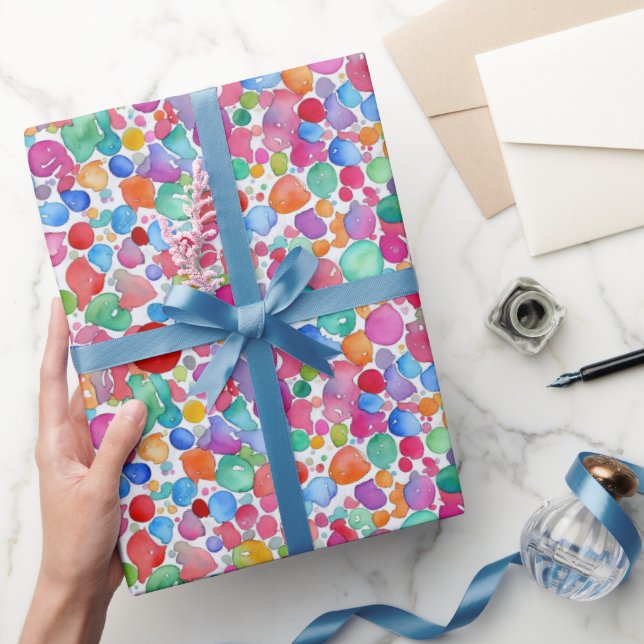 Girly Fun Abstract Watercolor Brush Spots Pattern Wrapping Paper (Gifting)