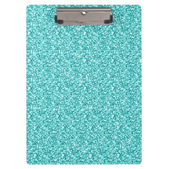 Girly, Fun Aqua Blue Glitter Printed Clipboard (Front)