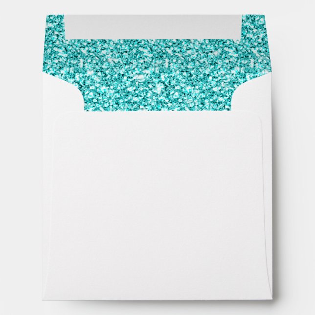 Girly, Fun Aqua Blue Glitter Printed Envelopes (Back (Bottom))