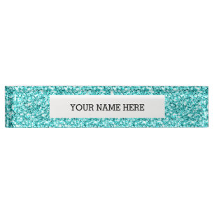 Girly, Fun Aqua Blue Glitter Printed Nameplate