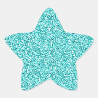 Girly, Fun Aqua Blue Glitter Printed Star Sticker