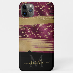 Girly Fun Burgundy Gold Glitter Script Monogrammed Case-Mate iPhone Case
