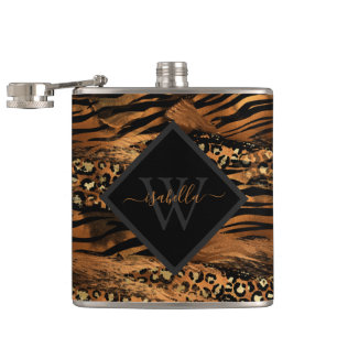 Girly Fun Modern Copper Glitter Script Monogram Fl Hip Flask