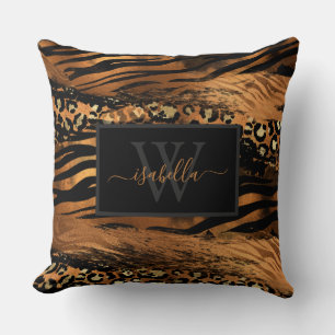 Girly Fun Modern Copper Glitter Script Monogram Th Cushion