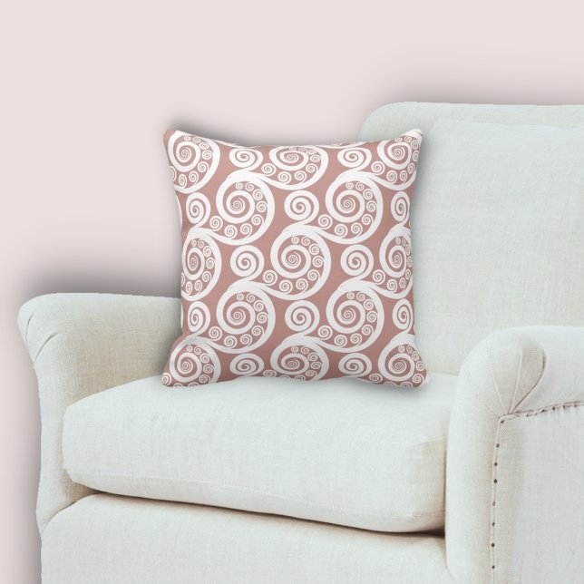 Girly Fun Pink & White Fern Frond Curls Pattern Cushion (Girly Fun Pink & White Fern Frond Curls Pattern Throw Pillow, Living Room)
