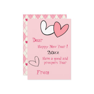 Girly Fun Simple New Year Greeting Pink Heart Card