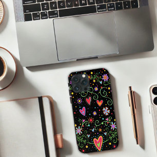 Girly Fun Teen Trendy Black Floral Inspirivity  iPhone 13 Pro Max Case