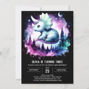 Girly Fun Triceratops Birthday Invitation