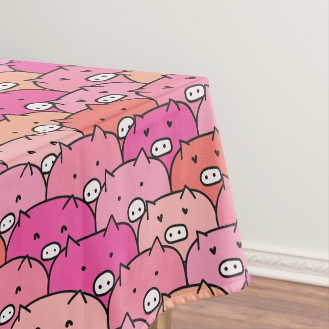 Girly Funny Pig Pattern Tablecloth (In Situ)