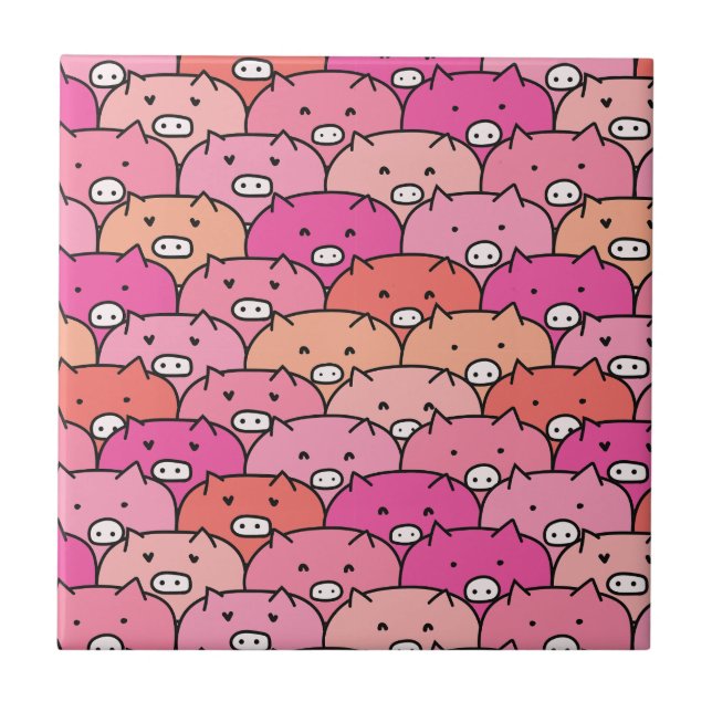 Girly Funny Pig Pattern Tile (Front)