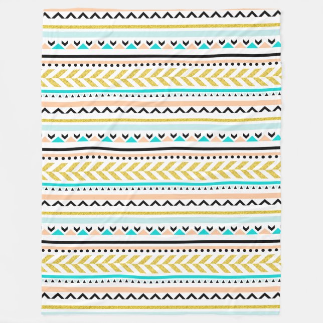 Girly Geometric Aztec Inspired Design Fleece Blanket (Front)