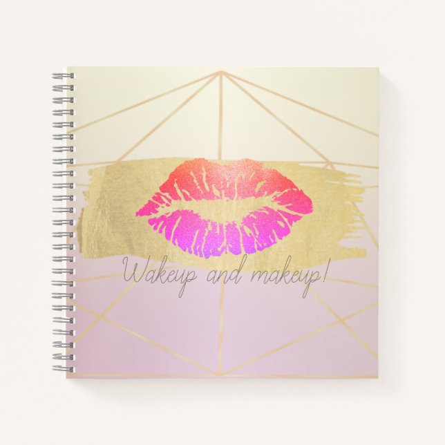 Girly Geometric,Gold Brush Stroke,Glittery Lips Notebook (Front)