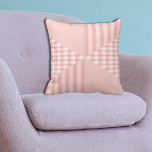 Girly Geometric Pink Stripes Diamond Checkers Cushion
