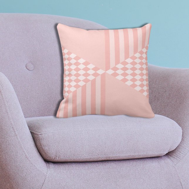 Girly Geometric Pink Stripes Diamond Checkers Cushion (Girly Geometric Pink Stripes Diamond Checkers Throw Pillow)